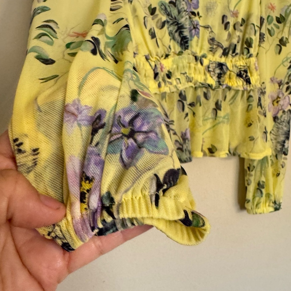 INC International Concepts Pretty Yellow Floral Blouse Top Sz PP Spring Summer - Picture 8 of 16